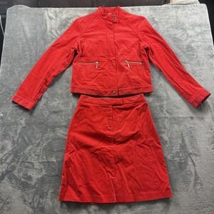 Tommy Hilfiger Jacket Womens Red Corduroy Long Sleeve Jacket And Skirt Set Read